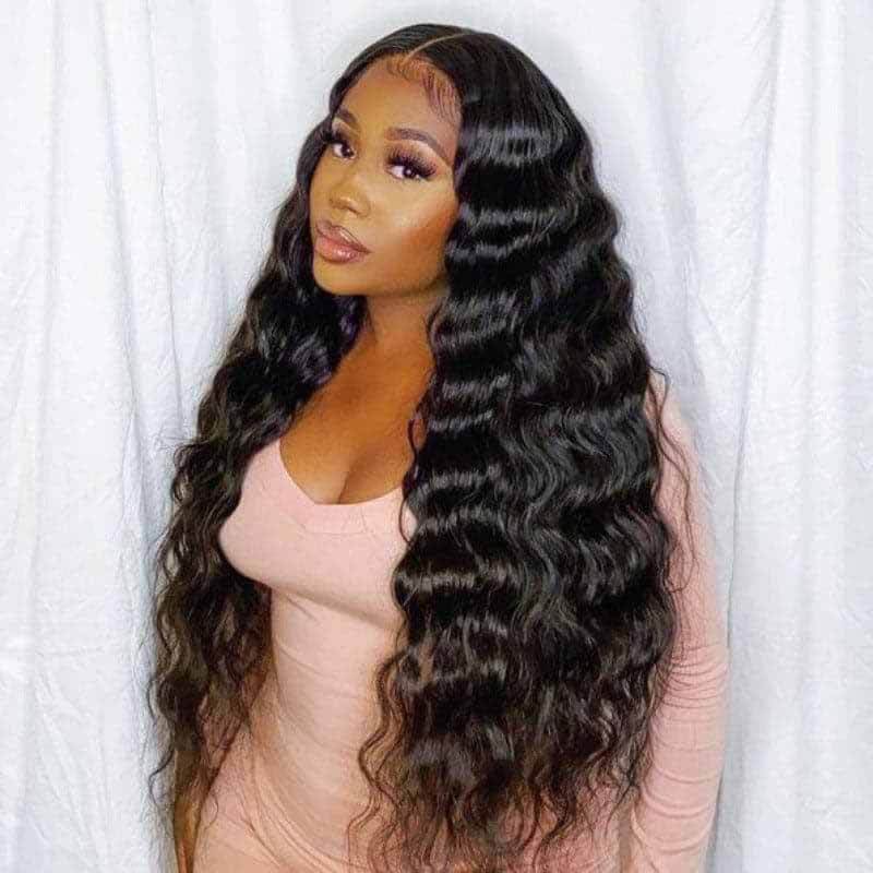 13x4 Loose Deep Wave Wig 180% HD Transparent Lace Frontal Human Hair Wigs Pre-Plucked With Baby Hair