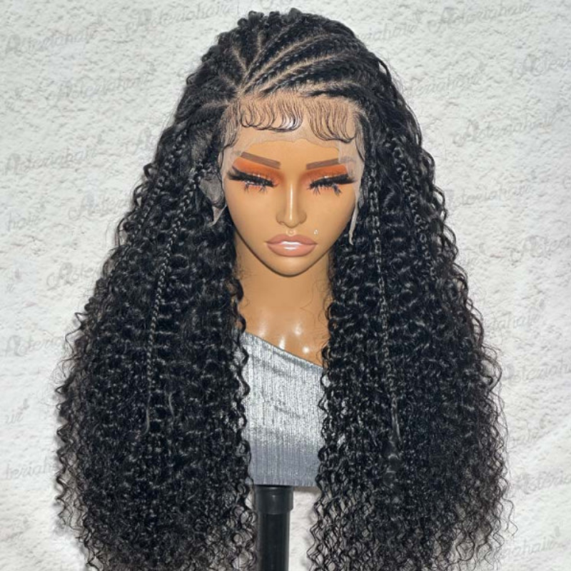 Pre Braided 13x4 13x6 Lace Frontal Human Hair Wig 250% Density Deep Wave Wigs