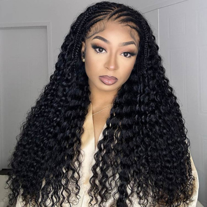 Pre Braided Deep Wave Lace Frontal Human Hair Wigs 250% Density