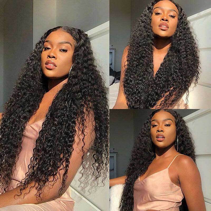 13x4 Glueless Deep Wave Lace Front Wig HD Transparent Lace Curly Human Hair Wigs
