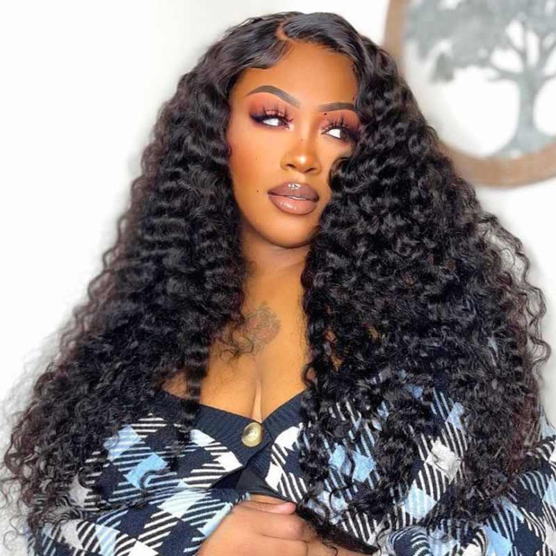 4x4 13x4 Deep Wave Lace Front Wig Curly HD Transparent Human Hair Lace Frontal Wigs