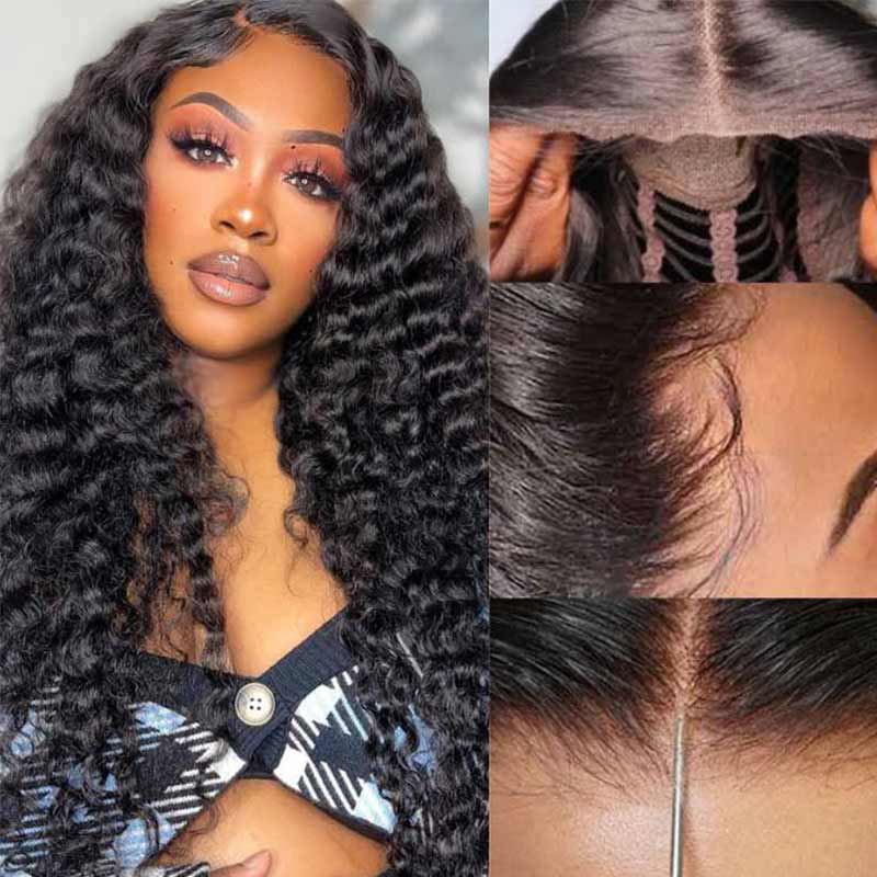 4x4 13x4 Deep Wave Lace Front Wig Curly HD Transparent Human Hair Lace Frontal Wigs