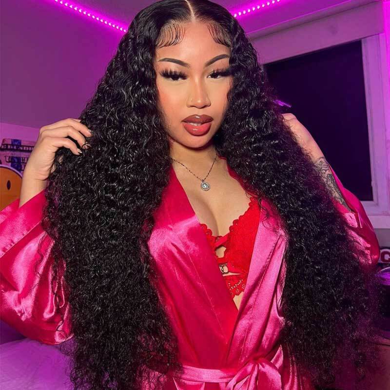 13x4 Glueless Deep Wave Lace Front Wig HD Transparent Lace Curly Human Hair Wigs