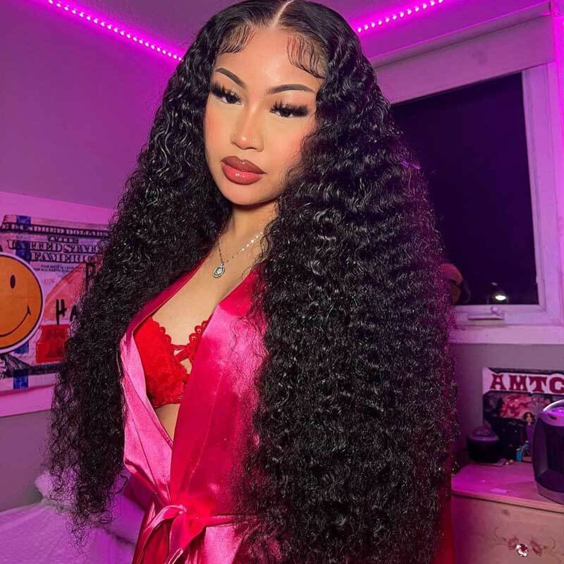 13x4 Glueless Deep Wave Lace Front Wig HD Transparent Lace Curly Human Hair Wigs