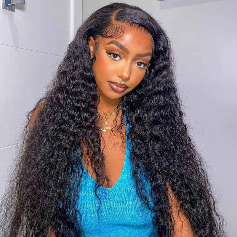 13x4 HD Transparent Curly Deep Wave 180%  Density Lace Frontal Wigs Pre Plucked Virgin Human Hair Wigs
