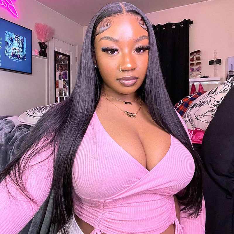13x4 4x4 HD Transparent Lace Front Straight Hair Wig Human Hair for Black Woman