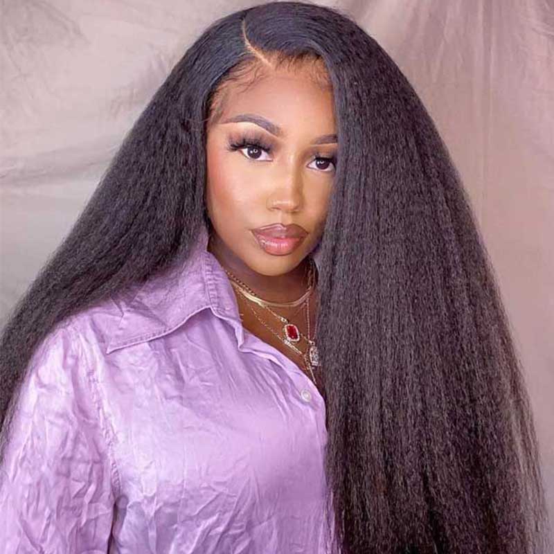 13x4 Glueless Kinky Straight Lace Front Wig HD Transparent Lace Human Hair Wigs