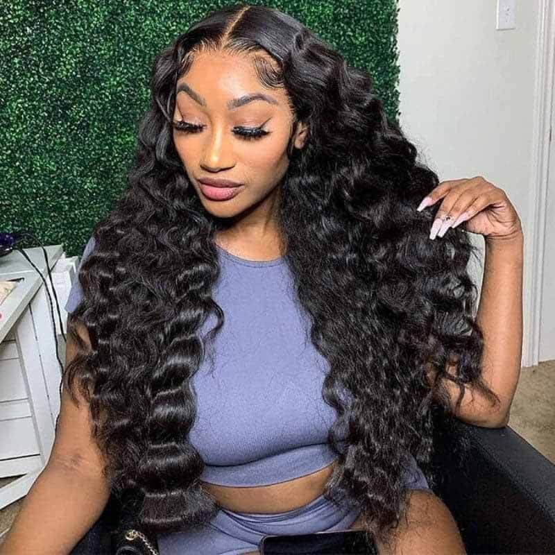 13x4 Loose Deep Wave Wig 180% HD Transparent Lace Frontal Human Hair Wigs Pre-Plucked With Baby Hair
