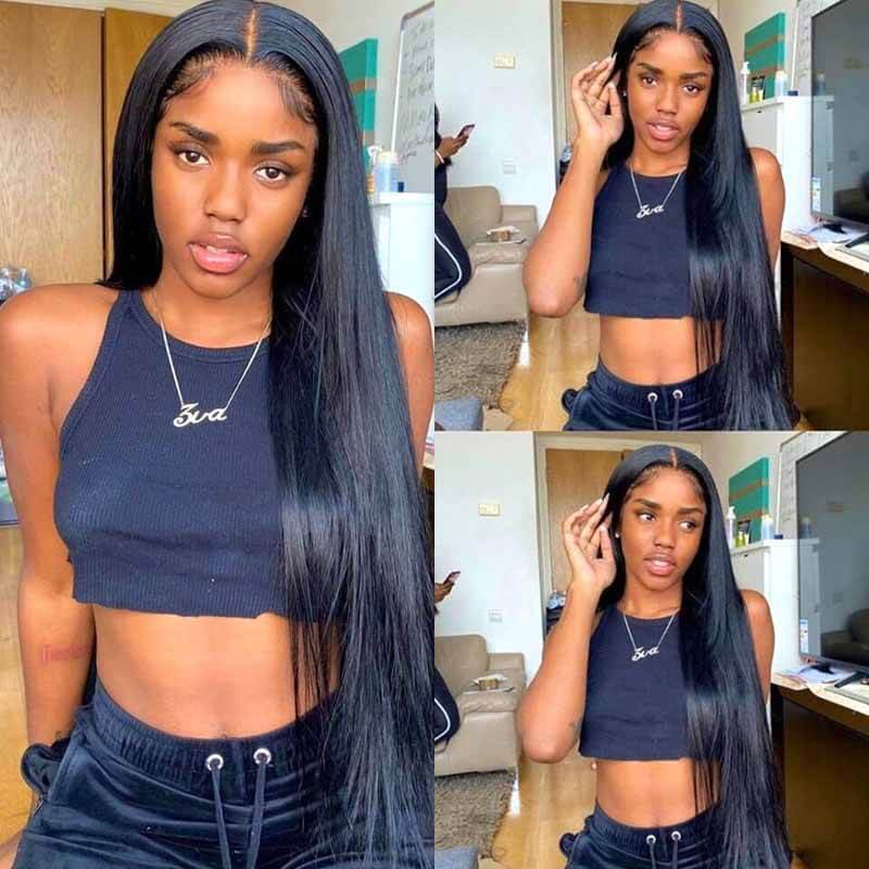 200% 250% Density 13x4 HD Transparent Straight Lace Front Human Hair Wigs