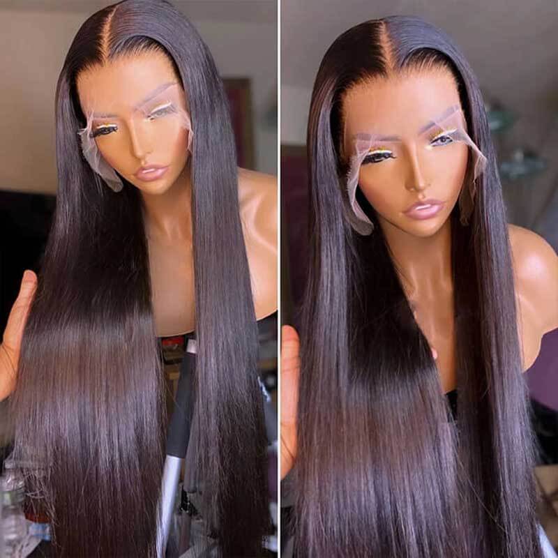 13x4 Glueless HD Transparent Straight Lace Front Human Hair Wigs