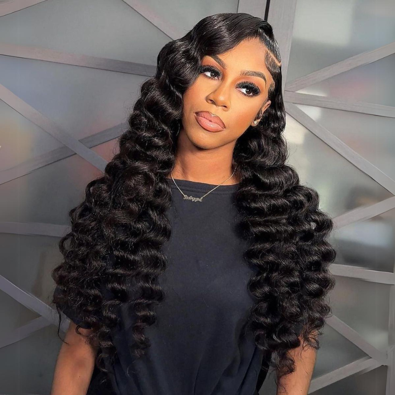Side C Part Wand Curls Human Hair Wig 250% Density 13x4 HD Lace Frontal Wigs