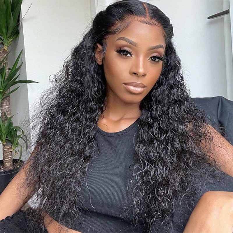 13x4 HD Transparent Water Wave Wig 200% 250% Wet And Wavy Lace Front Human Hair Wigs