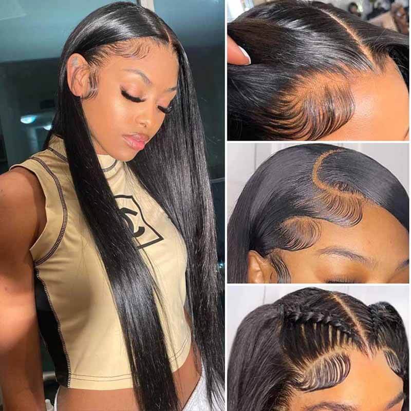 200% 250% Density 13x4 HD Transparent Straight Lace Front Human Hair Wigs